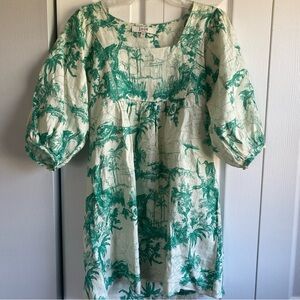Joie Green and White Puff Sleeve Sundress